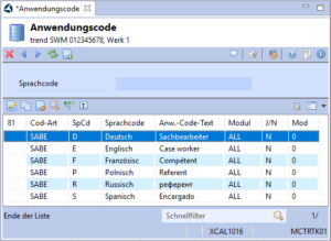 Anwendungscode-Kopf Listenansicht