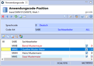 Anwendungscode-Position Listenansicht