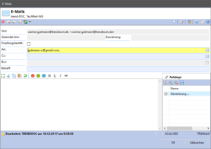 Darstellung der Benutzerschnittstelle | Neukonzeption des E-Mail-Versands aus trend-ERP